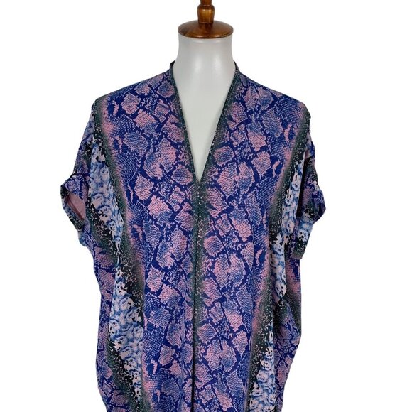 Karlie Dress Womens Medium Blue Tunic Short Sleeve Boho Festival Vacay - Picture 2 of 6